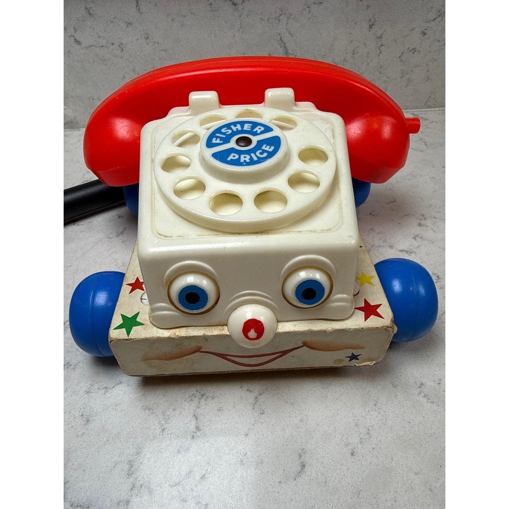 Vintage 1961 Fisher Price Chatter Telephone Pull Toy Model 747 Wood Base Rotary